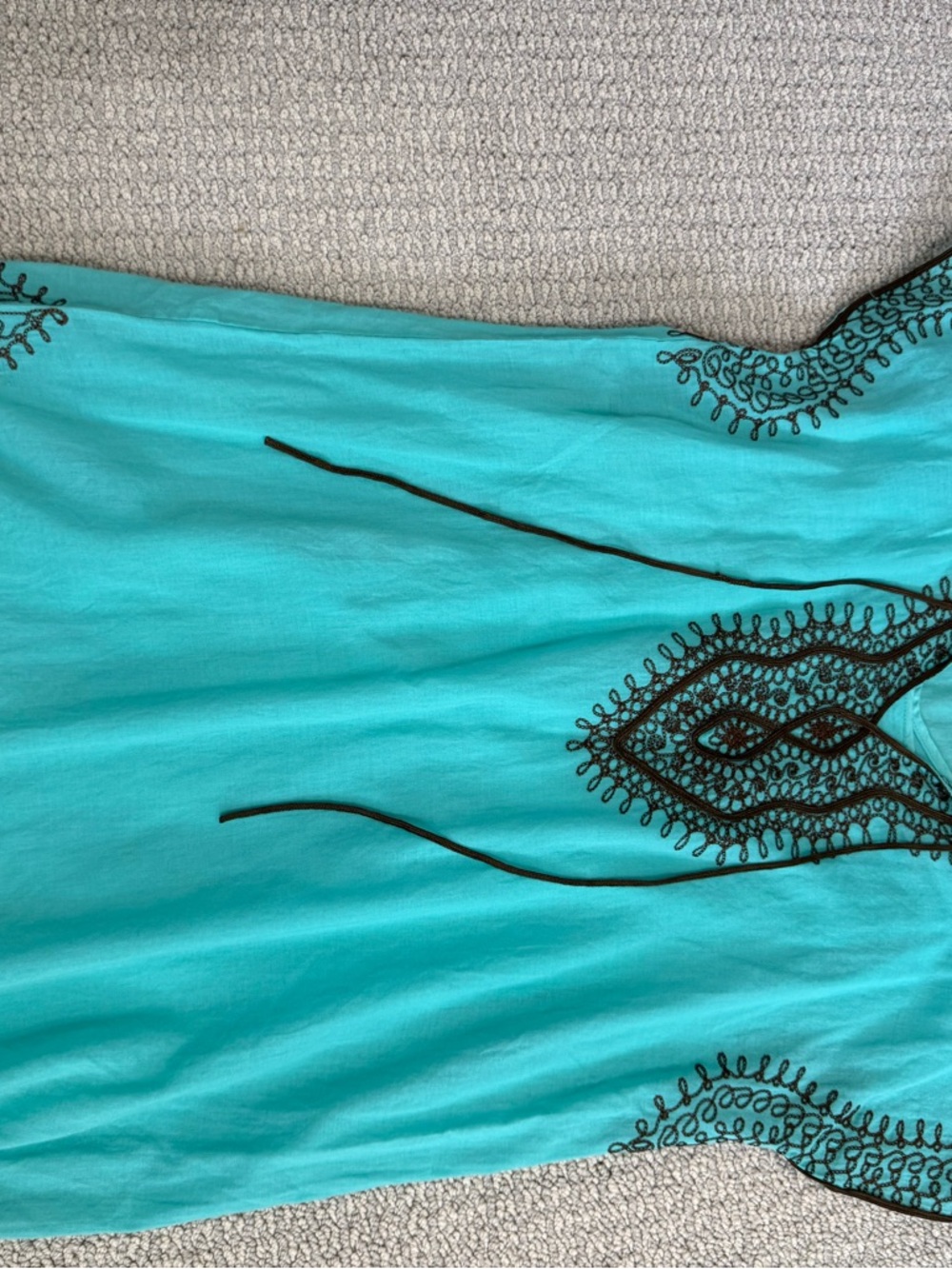 Johnny Was Turquoise Mini Dress with Black Embroidery Accents